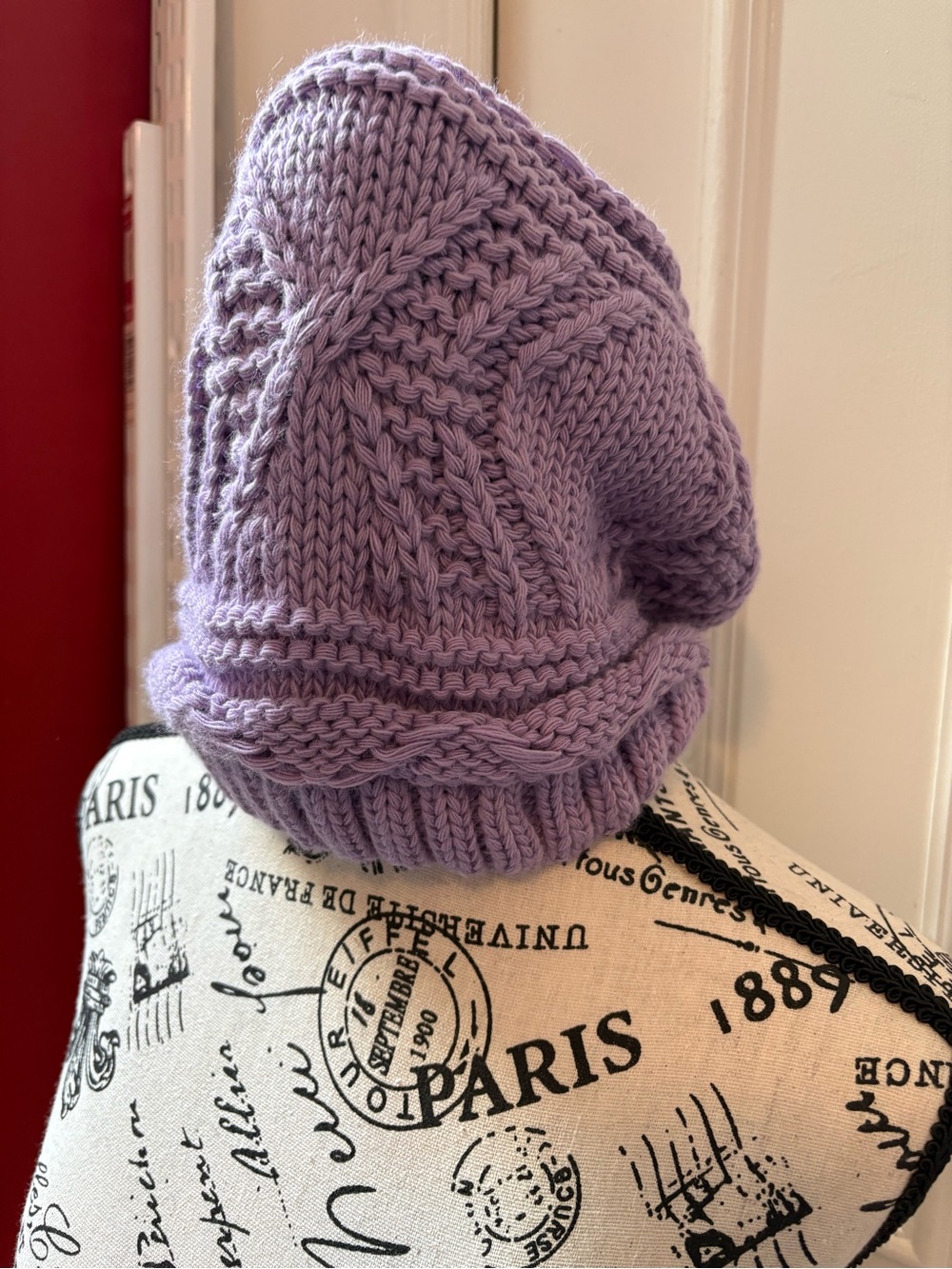 ITEM NO. 75: Lavender Knit Cable Slouch Beanie